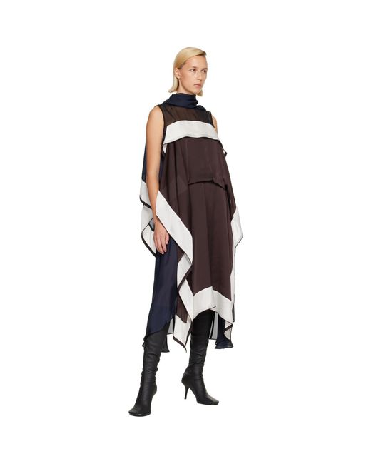 Sacai Multicolor Satin & Chiffon Midi Dress