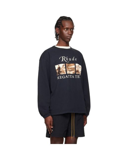 Rhude Blue Usvi 'Regatta' Tour Ls T-Shirt for men