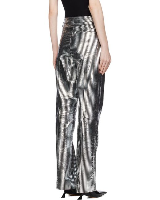 REMAIN Birger Christensen Black & Silver Striped Leather Pants