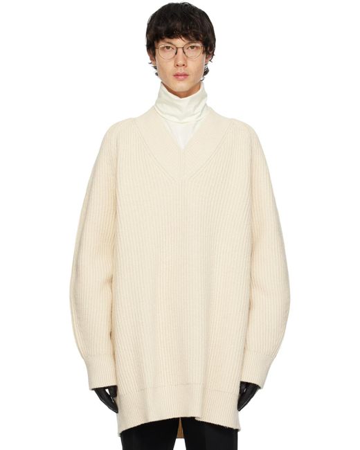Jil Sander Natural Off-white V-neck Sweater for men