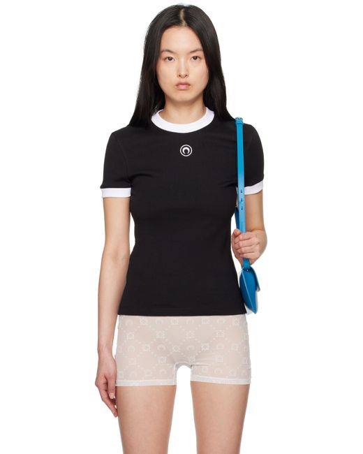 Marine Serre ブラック Moon ロゴ ジャージ フィット Tシャツ