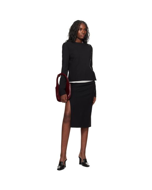 Courreges Black Oblique Tailored Midi Skirt