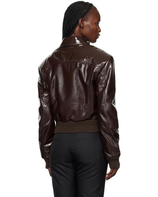 Acne Black Burgundy Crinkled Leather Bomber Jacket