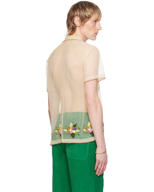 Bode Green Off- Embroide Suncherry Shirt for men