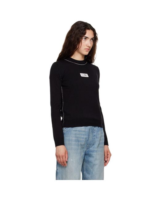 MM6 by Maison Margiela Black Contrast-Trimmed Wool Blend Knit Sweater