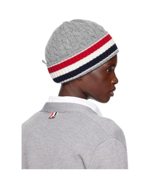 Thom Browne Red Cable & Rib Merino Wool Rwb Stripe Beanie
