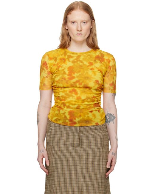 Acne Orange Yellow Ruched T-shirt