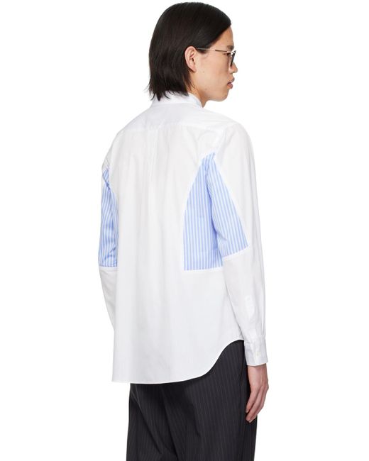 メンズ Comme des Garçons ホワイト&ブルー パネル シャツ White