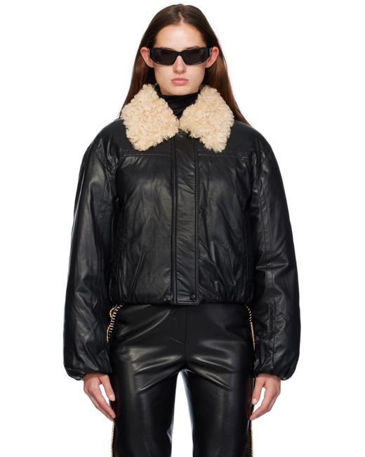 Stand Studio Black Fran Faux-Leather Bomber Jacket