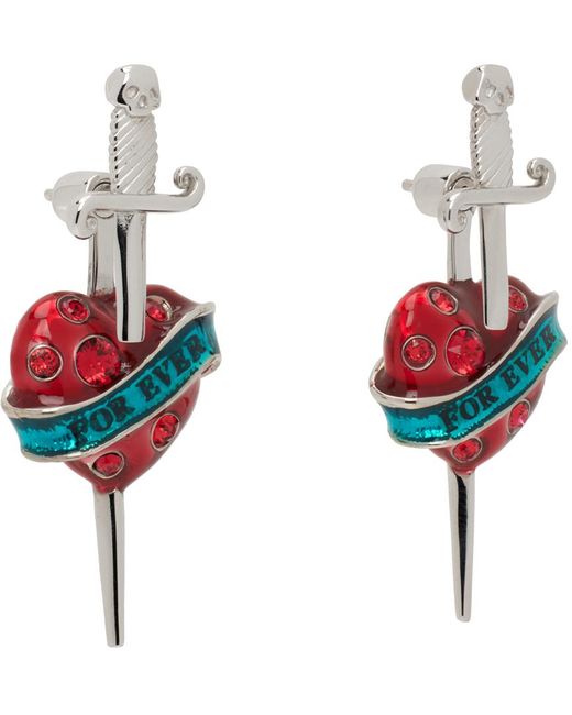 Jean Paul Gaultier Red Heartsword Earrings for men