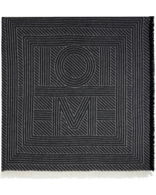 Totême  Black Toteme Gray Striped Monogram Wool Scarf