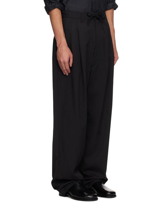 Lemaire Black Drawstring Pleated Trousers for men