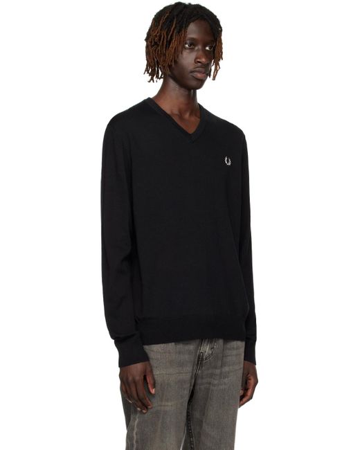 Fred Perry Black V-neck Sweater for men