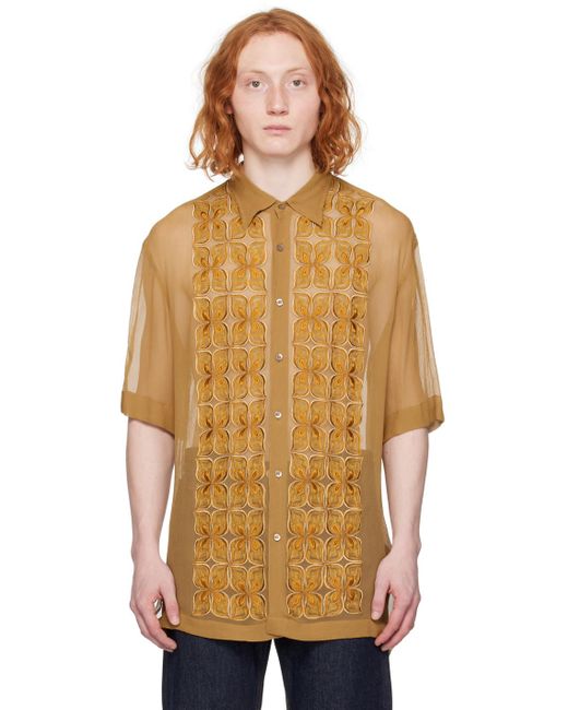 Dries Van Noten Orange Tan Embroide Shirt for men