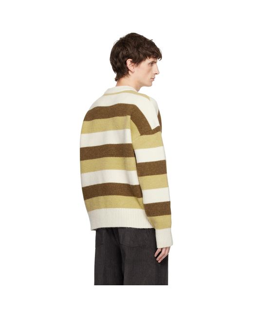 AMI Natural Khaki Alpaca Striped Crewneck Sweater for men
