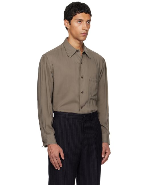 Chemise Kaki En Cellulose À Cols Étagés Et À Fronces Yohji Yamamoto pour homme en coloris Black