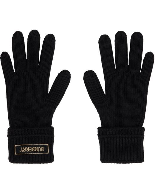 Burberry Black Logo Patch Wool Gloves