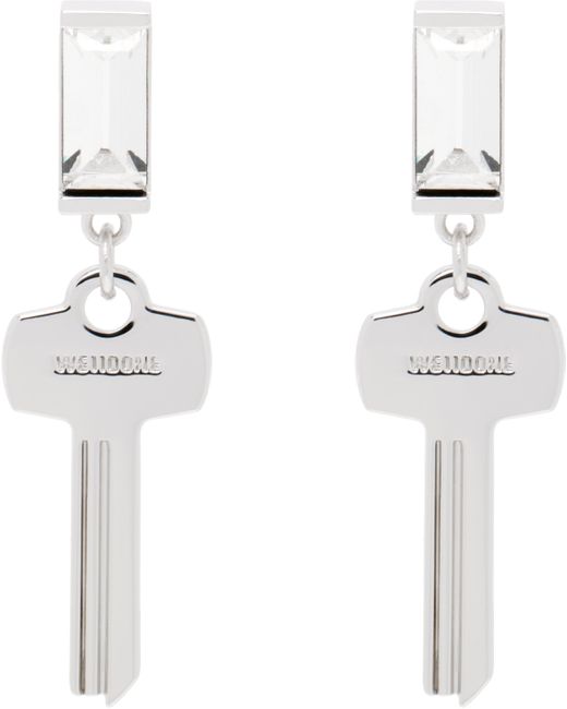 we11done White Drop Key Charm Clip-On Earrings