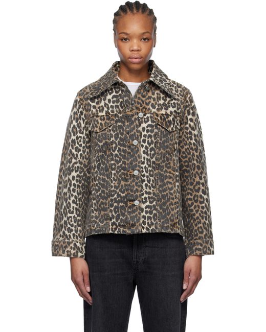 Ganni Black Leopard Printed Denim Jacket