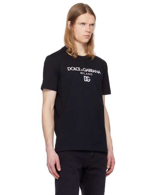 メンズ Dolce & Gabbana ブラック 'Dg' 刺繍 コットン Tシャツ Black