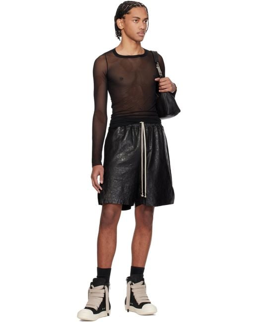 Rick Owens Black Temple Boxer Leather Shorts for men
