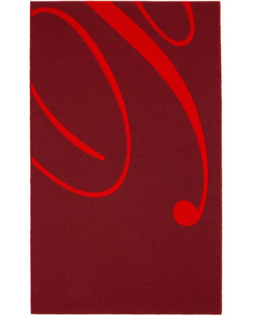 Burberry Burgundy & Red Logo Wool Silk Scarf for men