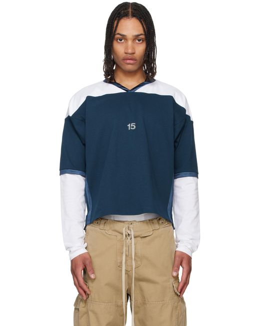 メンズ Raimundo Langlois ネイビー＆ホワイト レイヤード VネックTシャツ Blue
