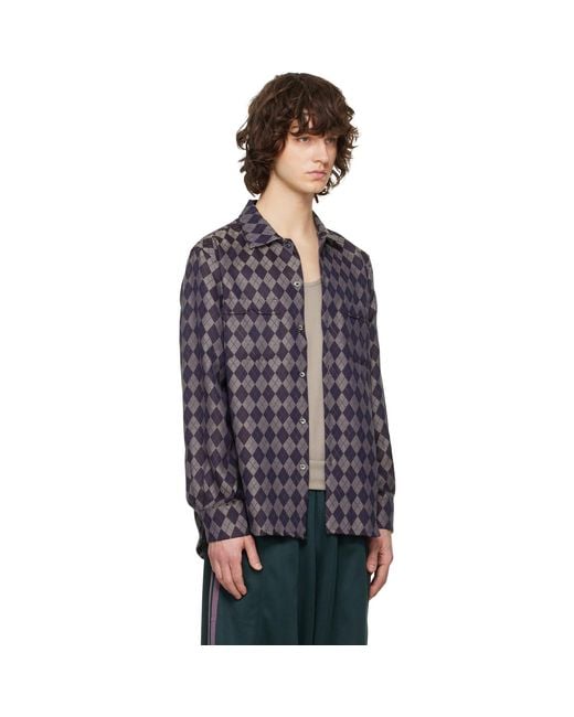 Needles Blue Burgundy Open Collar Shirt for men