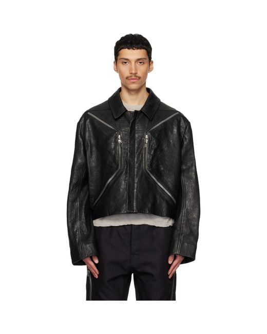Rick Owens Black Temple Heizer Mac Leather Jacket for men