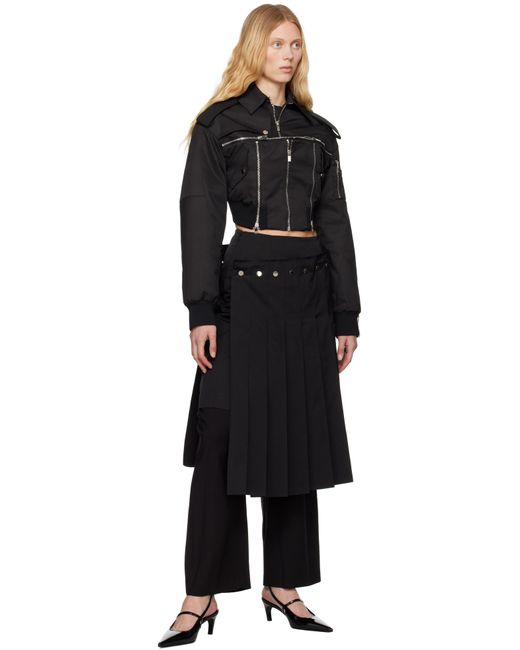ROKH Black Double Layered Pleated Midi Skirt