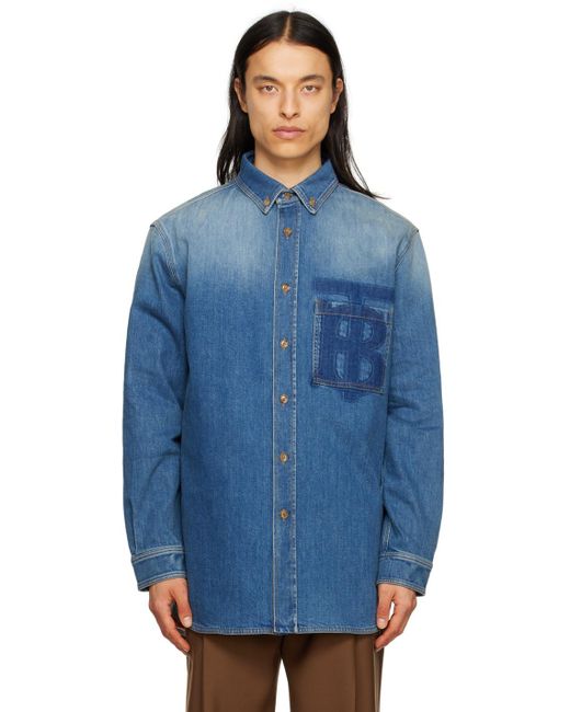 Burberry Blue Monogram Motif Denim Shirt for men