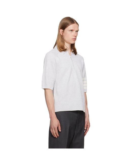 Thom Browne Gray Linen Cotton 4-Bar Relaxed Fit Polo for men