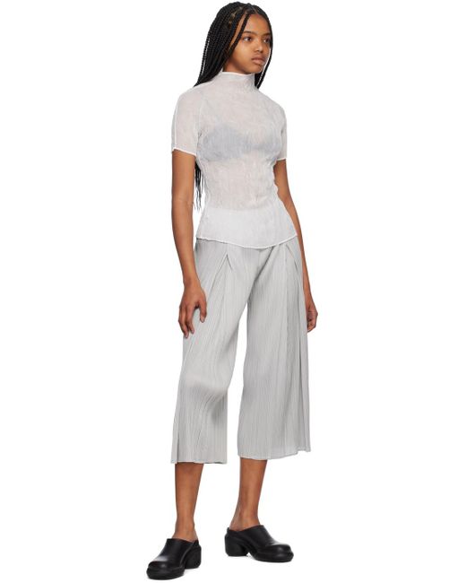 Pleats Please Issey Miyake White Gray Monthly Colors April Trousers