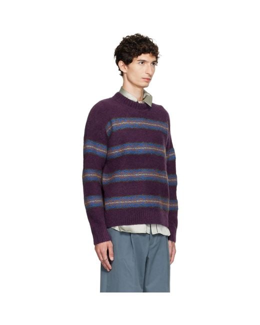 Dries Van Noten Blue Jacquard Wool Sweater for men