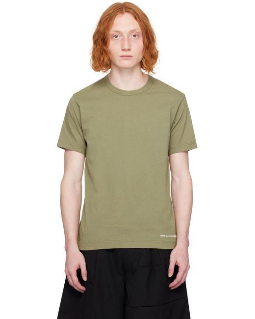 メンズ Comme des Garçons カーキ ロゴプリント Tシャツ Green