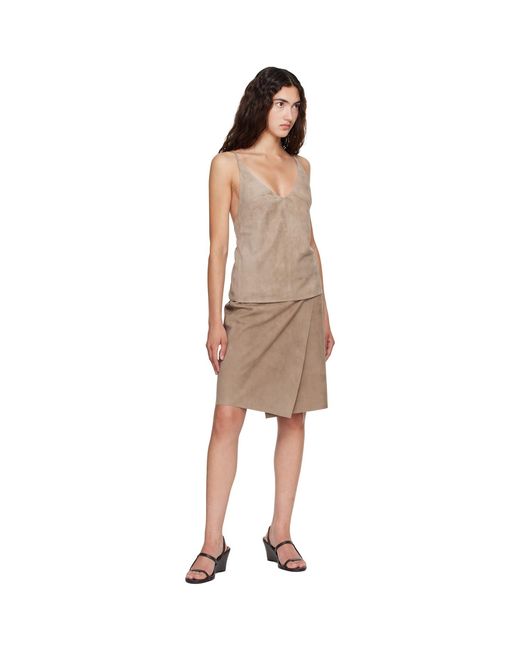 St. Agni Natural Taupe Suede Everyday Wrap Midi Skirt