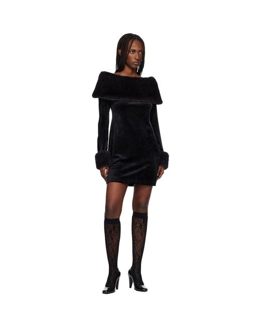 Anna Sui Black Stretch Velour Minidress