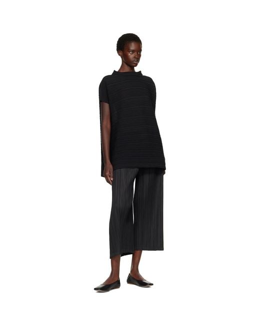 Pleats Please Issey Miyake Black Paper Bounce Knit Blouse