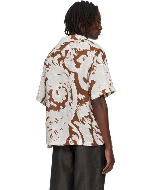 Commas Black Paisley Linen Camp Collar Shirt for men