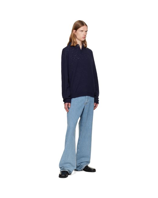 vowels Blue Eyelet Polo for men