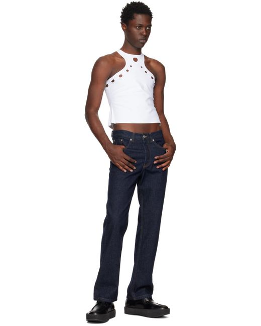 Jean Paul Gaultier Blue White Perforated Tank Top for men
