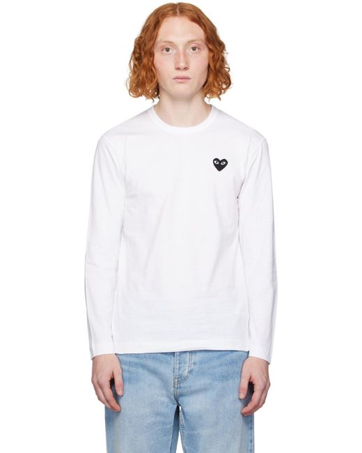Comme des garçons play t-shirt à manches longues blanc à écusson à logo COMME DES GARÇONS PLAY pour homme en coloris White