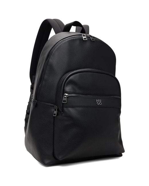 HUGO Black Grained Faux-leather Backpack for men