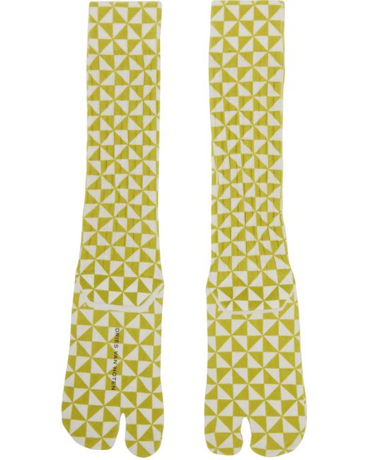 Chaussettes vert et blanc à motif graphique Dries Van Noten en coloris Yellow