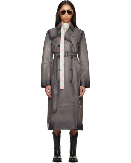 Acne Studios レディース ブラック グレー オンブレ レザー トレンチ