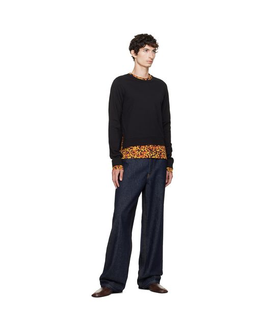 Dries Van Noten Black Layered Cotton T-Shirt for men