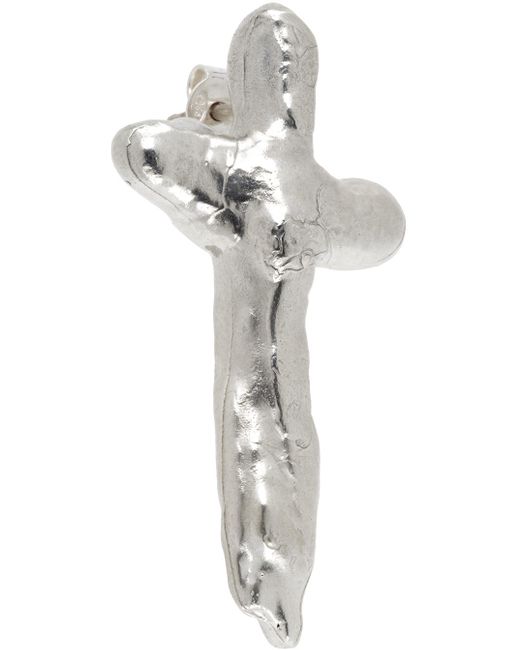Boucle d'oreille unique argenté à croix graphique Serapis en coloris White