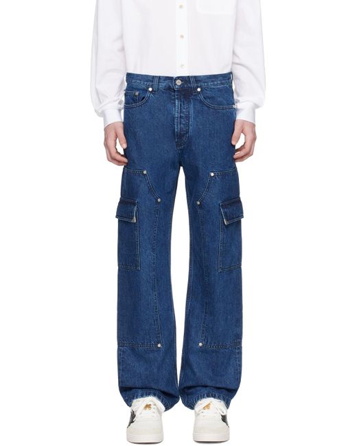 Palm Angels Blue Indigo Monogram Workwear Jeans for men