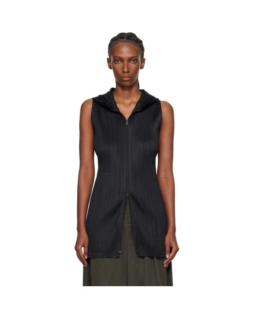 Pleats Please Issey Miyake Black Monthly Colors April Hooded Long Vest