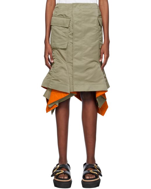 Sacai Multicolor Khaki Asymmetric Midi Skirt